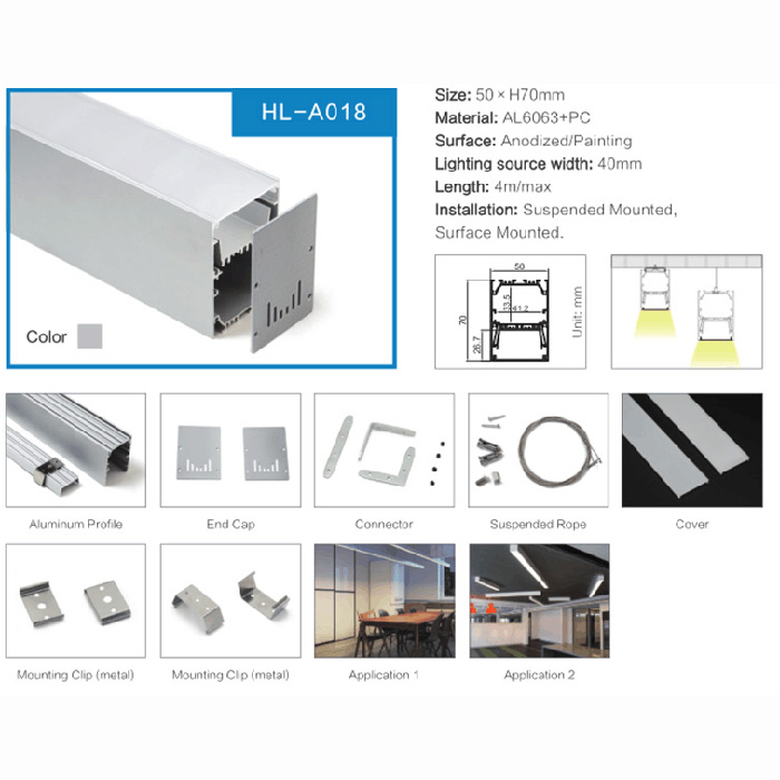 HL-A018 Aluminum Profile - Inner Width 33.5mm(1.31inch) - LED Strip Anodizing Extrusion Channel HL-A018 Aluminum Profile - Inner Width 33.5mm(1.31inch) - LED Strip Anodizing Extrusion Channel